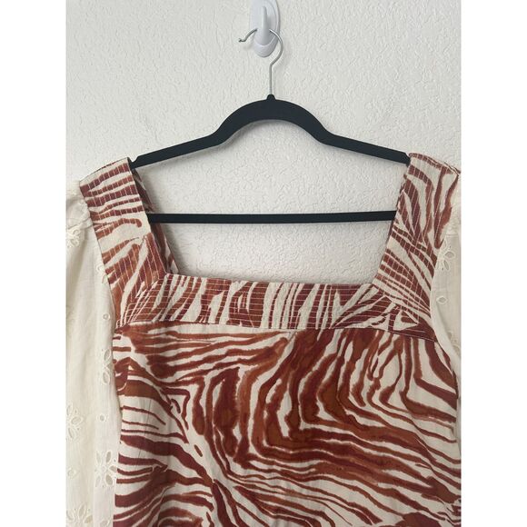 Anthropologie Love The Label Smocked Eyelet Puff Balloon Sleeve Blouse NWT PL - Picture 6 of 13